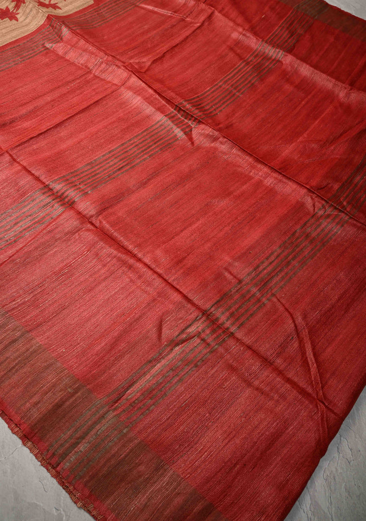 Light Brown Authentic Hand Block Print on Geecha Tussar | SILK MARK CERTIFIED