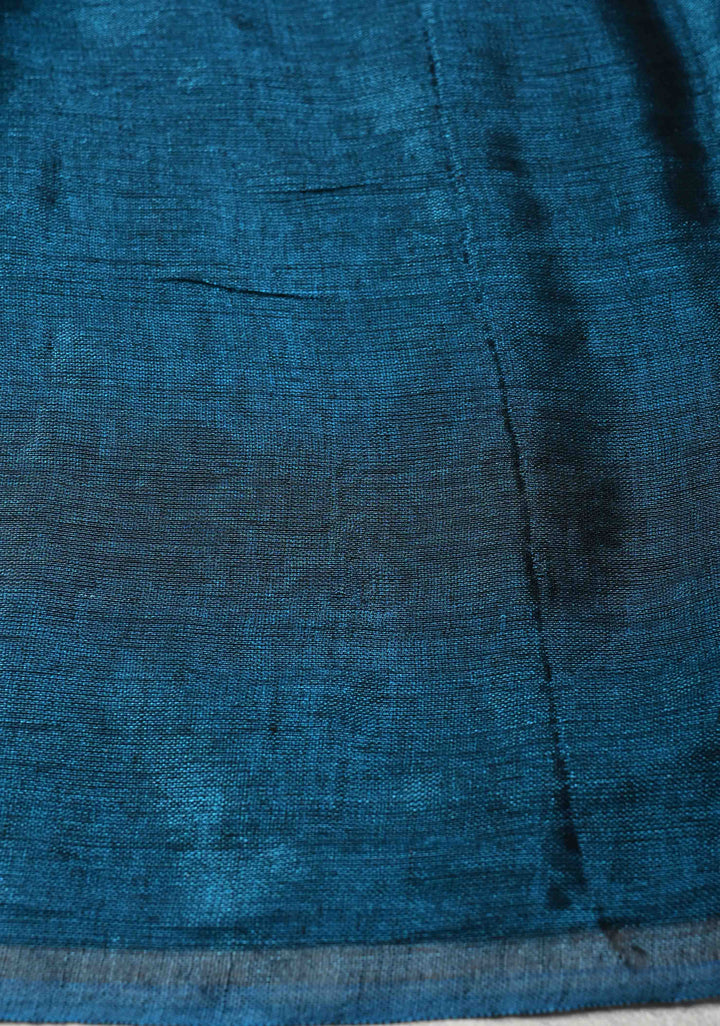Peacock Blue Tissue by Tissue Saree with Tikki Work and Long Tassels
