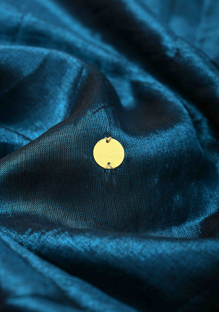 Peacock Blue Tissue by Tissue Saree with Tikki Work and Long Tassels