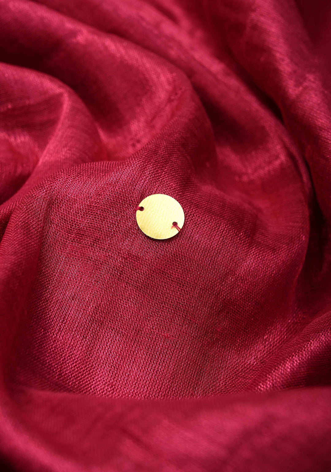 Pomegranate Red Tissue by Tissue Saree with Tikki Work and Long Tassels