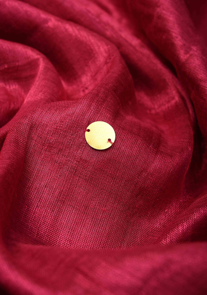 Pomegranate Red Tissue by Tissue Saree with Tikki Work and Long Tassels