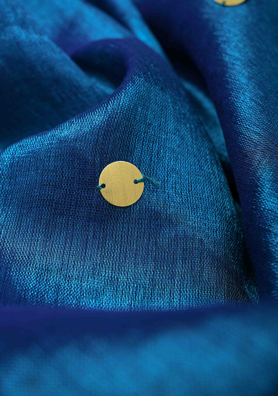 copper sulphate blue Tissue by Tissue Saree with Tikki Work and Long Tassels