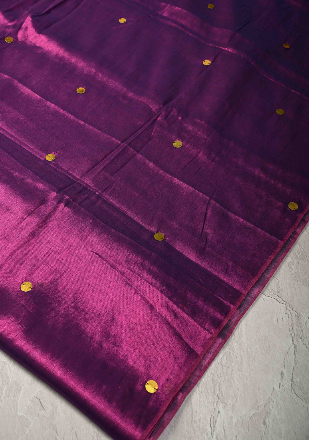 Purple Tissue by Tissue Saree with Tikki Work and Long Tassels
