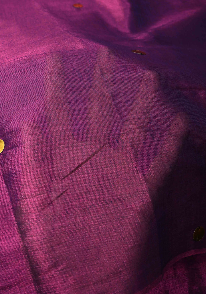 Purple Tissue by Tissue Saree with Tikki Work and Long Tassels