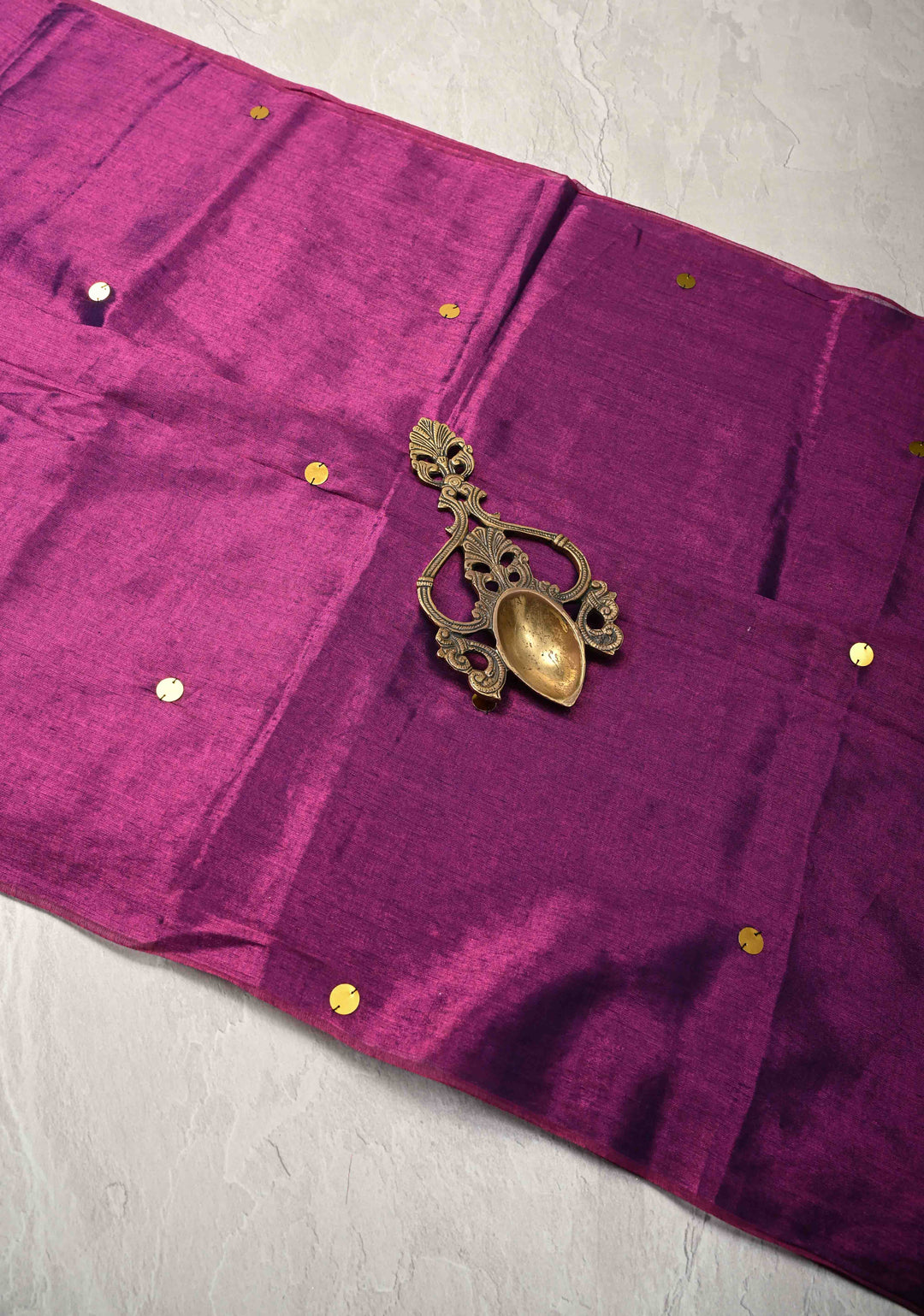 Purple Tissue by Tissue Saree with Tikki Work and Long Tassels