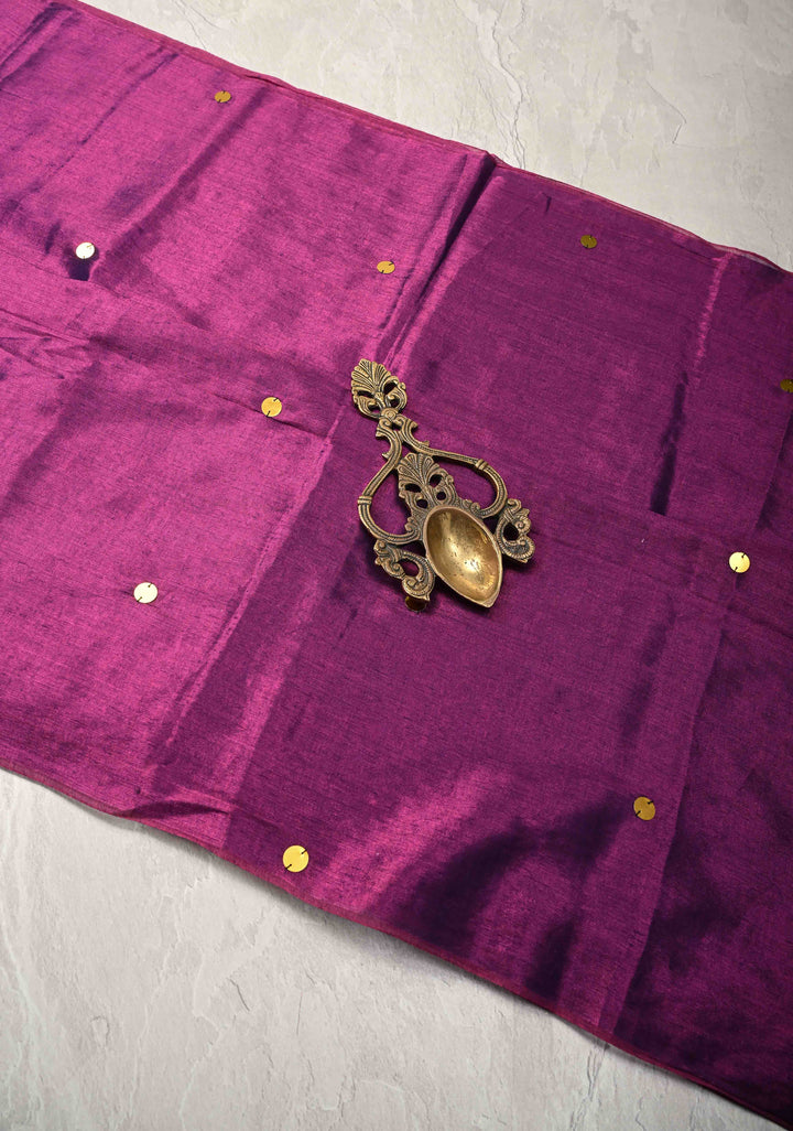 Purple Tissue by Tissue Saree with Tikki Work and Long Tassels