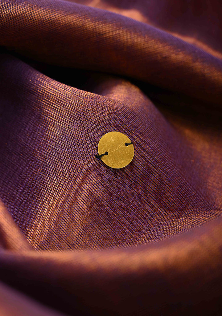 Dual Tone Reddish Brown Tissue by Tissue Saree with Tikki Work and Long Tassels