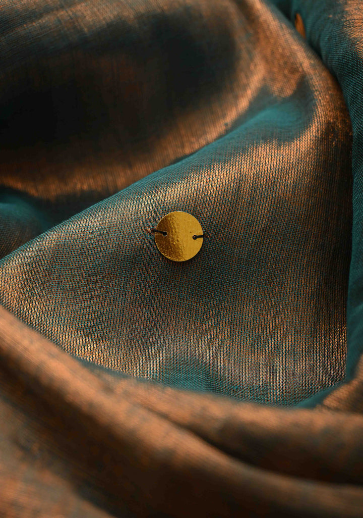 Patina Green Tissue by Tissue Saree with Tikki Work and Long Tassels