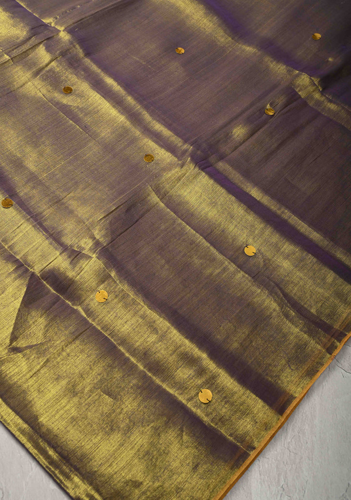 Moss Purple Tissue by Tissue Saree with Tikki Work and Long Tassels