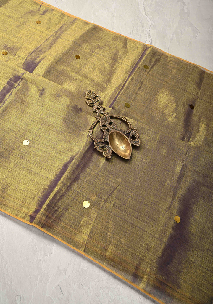 Moss Purple Tissue by Tissue Saree with Tikki Work and Long Tassels