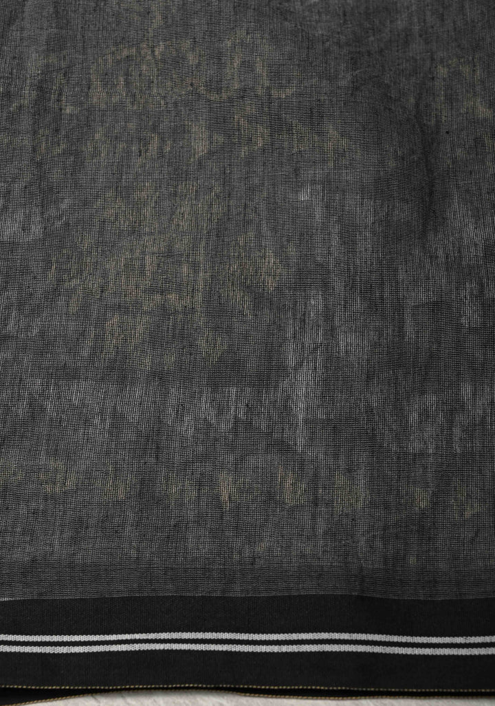 Gray Mercedized Cotton Tissue Saree with hand Jamdhani Work and long tassels