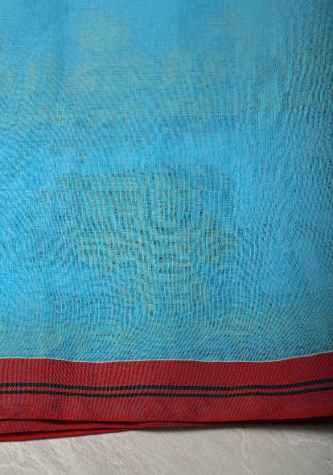 Sky Blue Mercedized Bengal cotton machine embroidered Butta and Border and long tassels