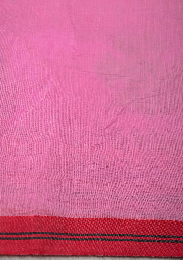Rose Pink Bengal Cotton Muslin Saree with Jamdhani Style Butta,Border and long tassels