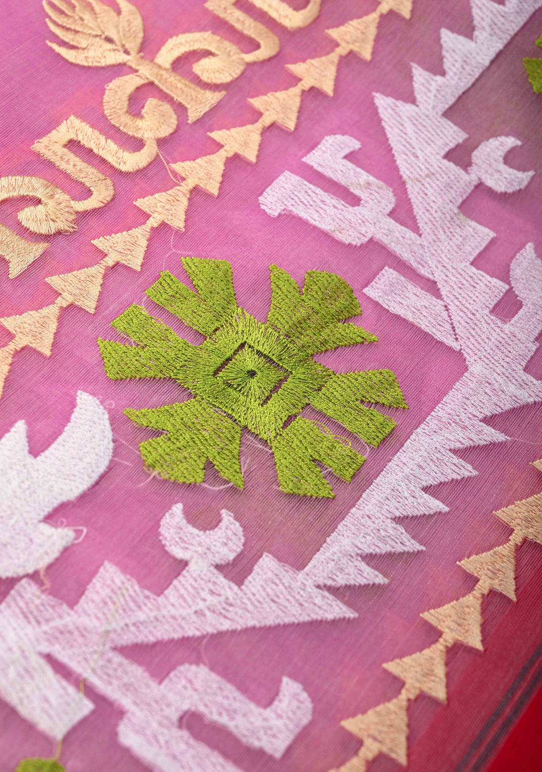 Rose Pink Bengal Cotton Muslin Saree with Jamdhani Style Butta,Border and long tassels