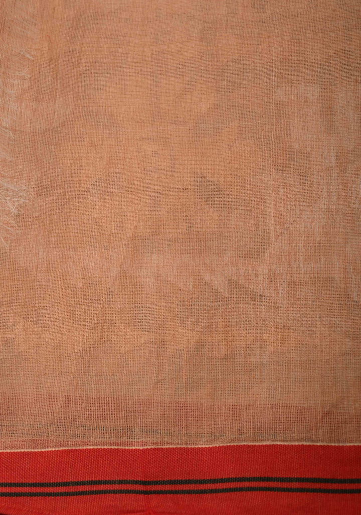 Light Brown Bengal Cotton Muslin Saree with Jamdhani Style Butta,Border and long tassels