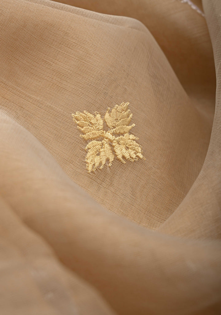 Light Brown Bengal Cotton Muslin Saree with Jamdhani Style Butta,Border and long tassels