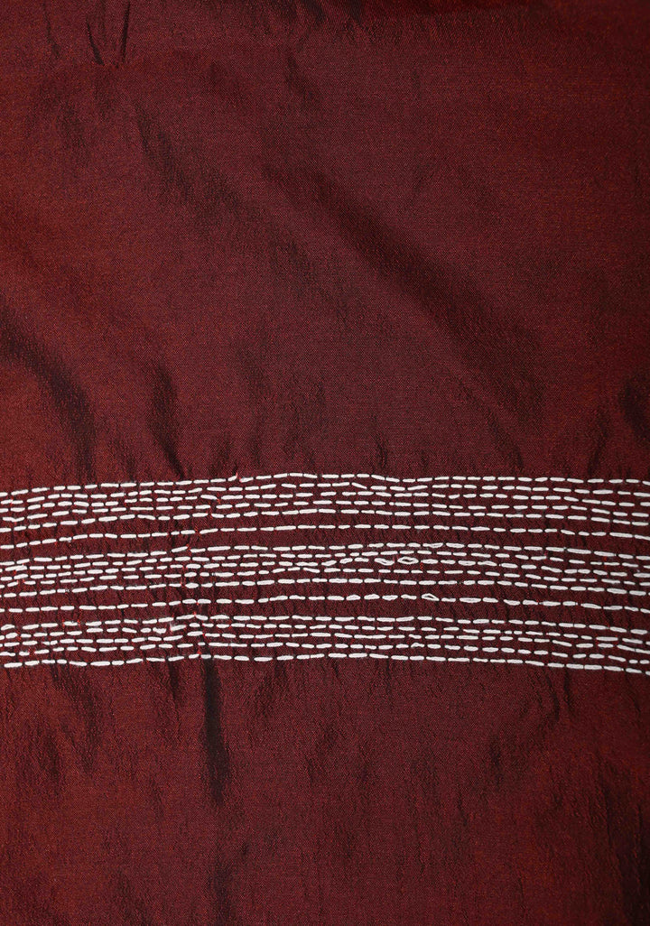 Maroon Art Silk Saree with Kantha Hand Embroidery Design