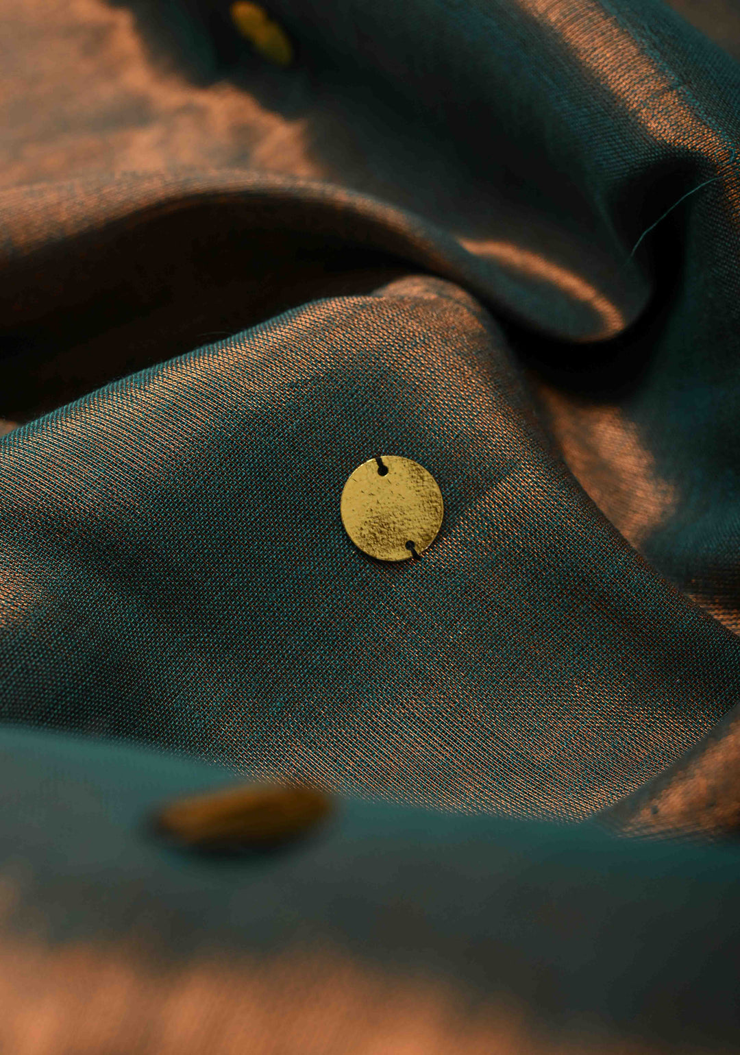 Copper-Teal Tissue by Tissue Saree with Tikki Work and Tassels , No Blouse Peice