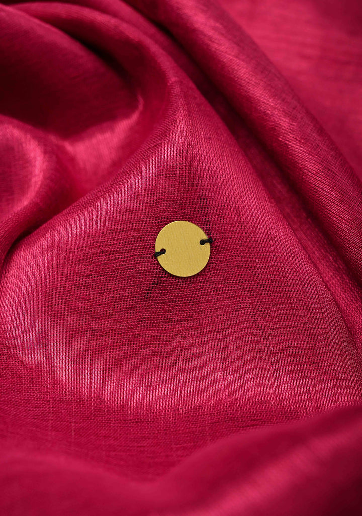 Rani Pink Cotton Organza saree With Tikki work and Long Tassels