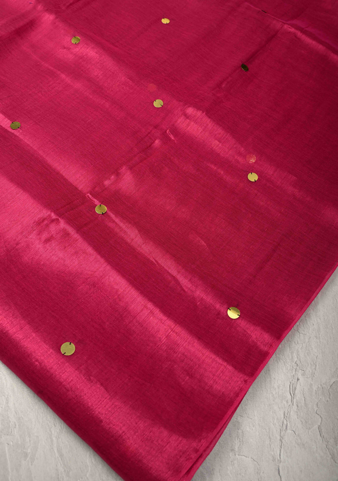 Rani Pink Cotton Organza saree With Tikki work and Long Tassels