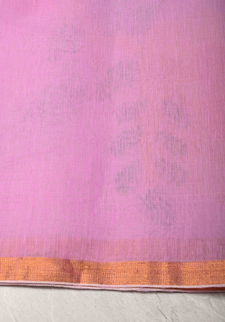 Lavender Blush  Mercedized Cotton Tissue Muslin Saree with Hand Jamdani Work and Minimal Tissue Border