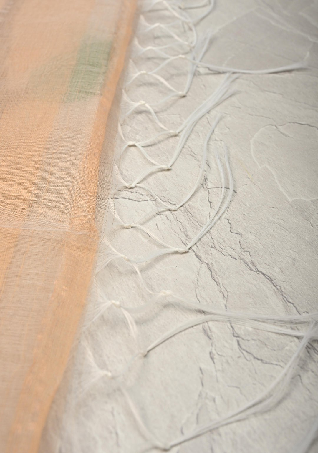 Beige Mercedized Cotton Tissue Saree with hand Jamdhani Work and long tassels