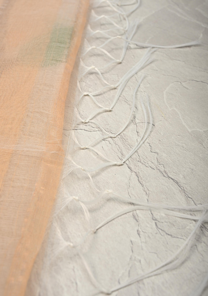 Beige Mercedized Cotton Tissue Saree with hand Jamdhani Work and long tassels