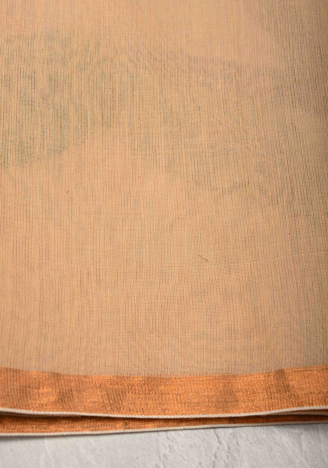 Beige Mercedized Cotton Tissue Saree with hand Jamdhani Work and long tassels