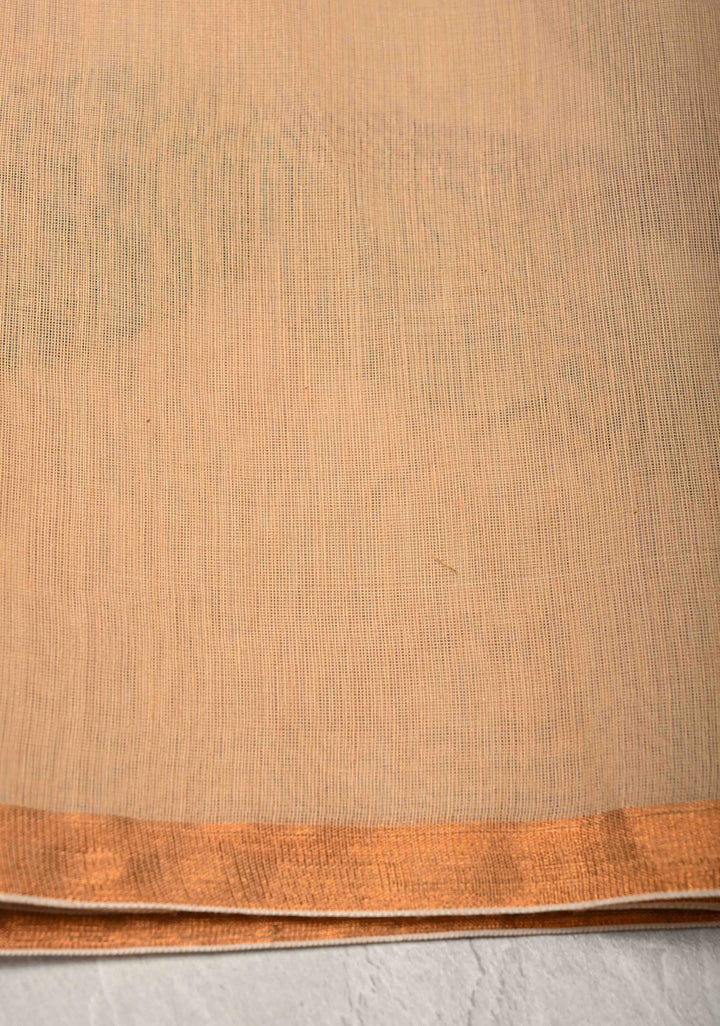 Beige Mercedized Cotton Tissue Saree with hand Jamdhani Work and long tassels