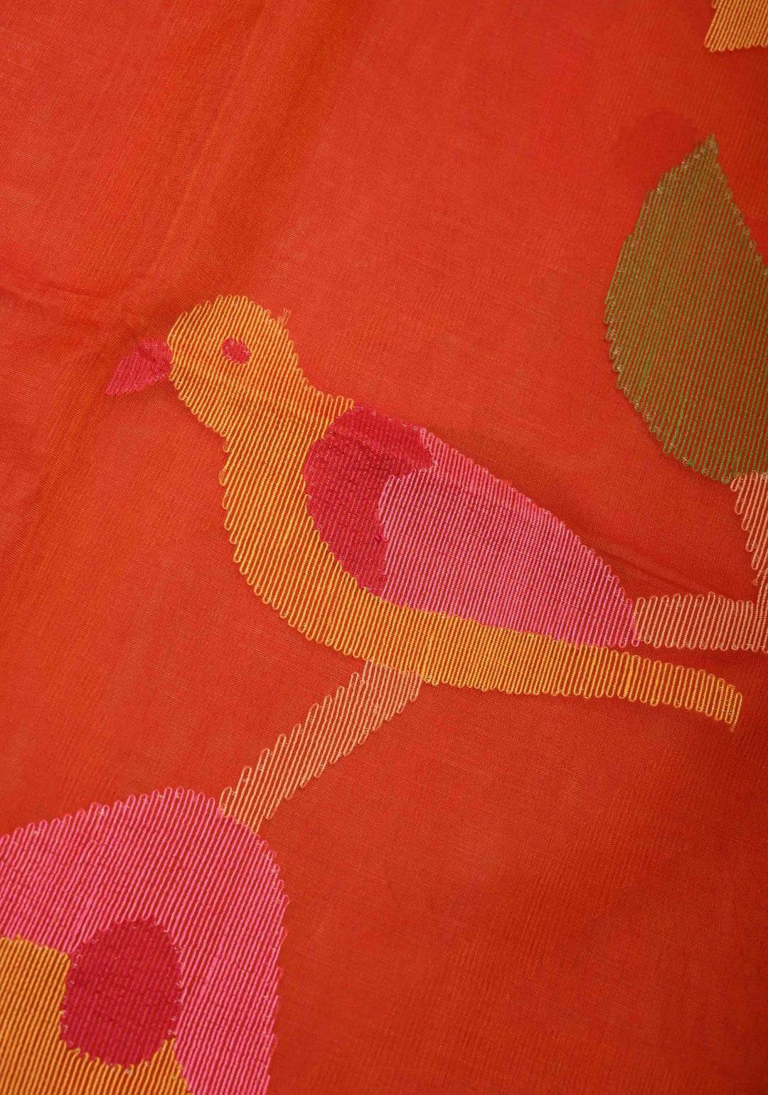 Orange Muslin Saree with Hand Meenakari Jamdani Work and Paithani Style Pallu