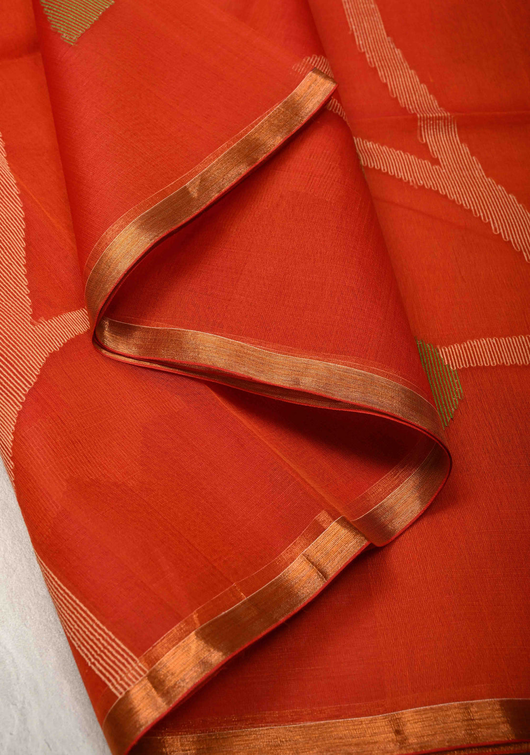 Orange Muslin Saree with Hand Meenakari Jamdani Work and Paithani Style Pallu