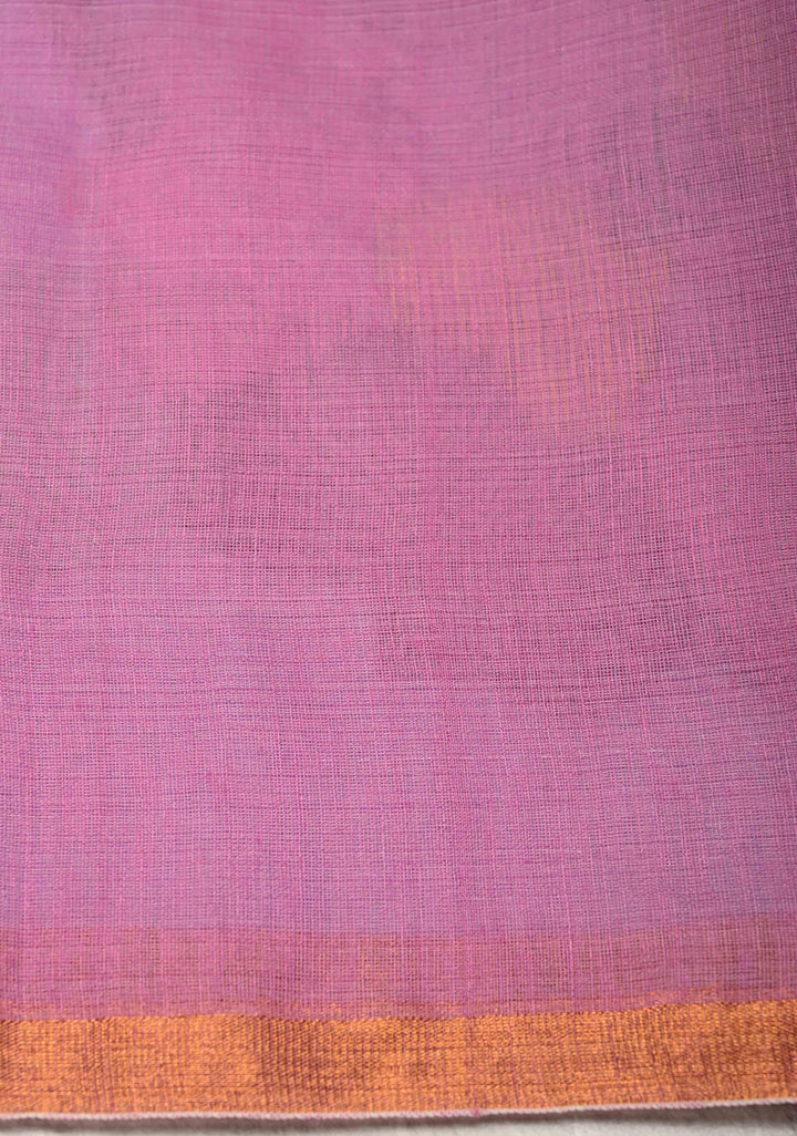 Periwinkle Mercerized Cotton Tissue Saree with Hand Jamdani Work and Minimal Tissue Border