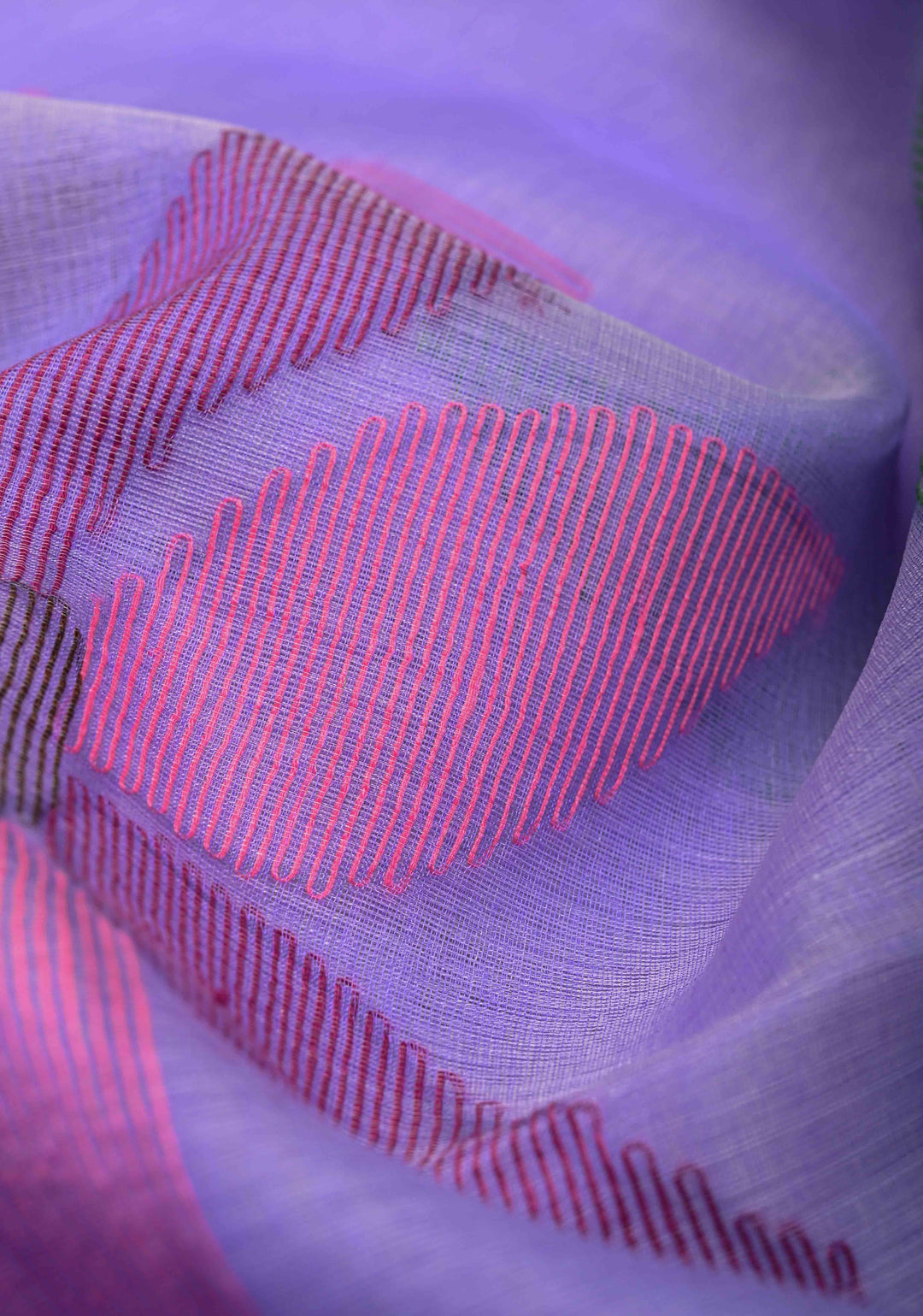 Periwinkle Mercerized Cotton Tissue Saree with Hand Jamdani Work and Minimal Tissue Border
