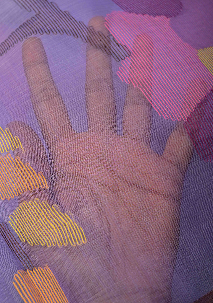 Periwinkle Mercerized Cotton Tissue Saree with Hand Jamdani Work and Minimal Tissue Border
