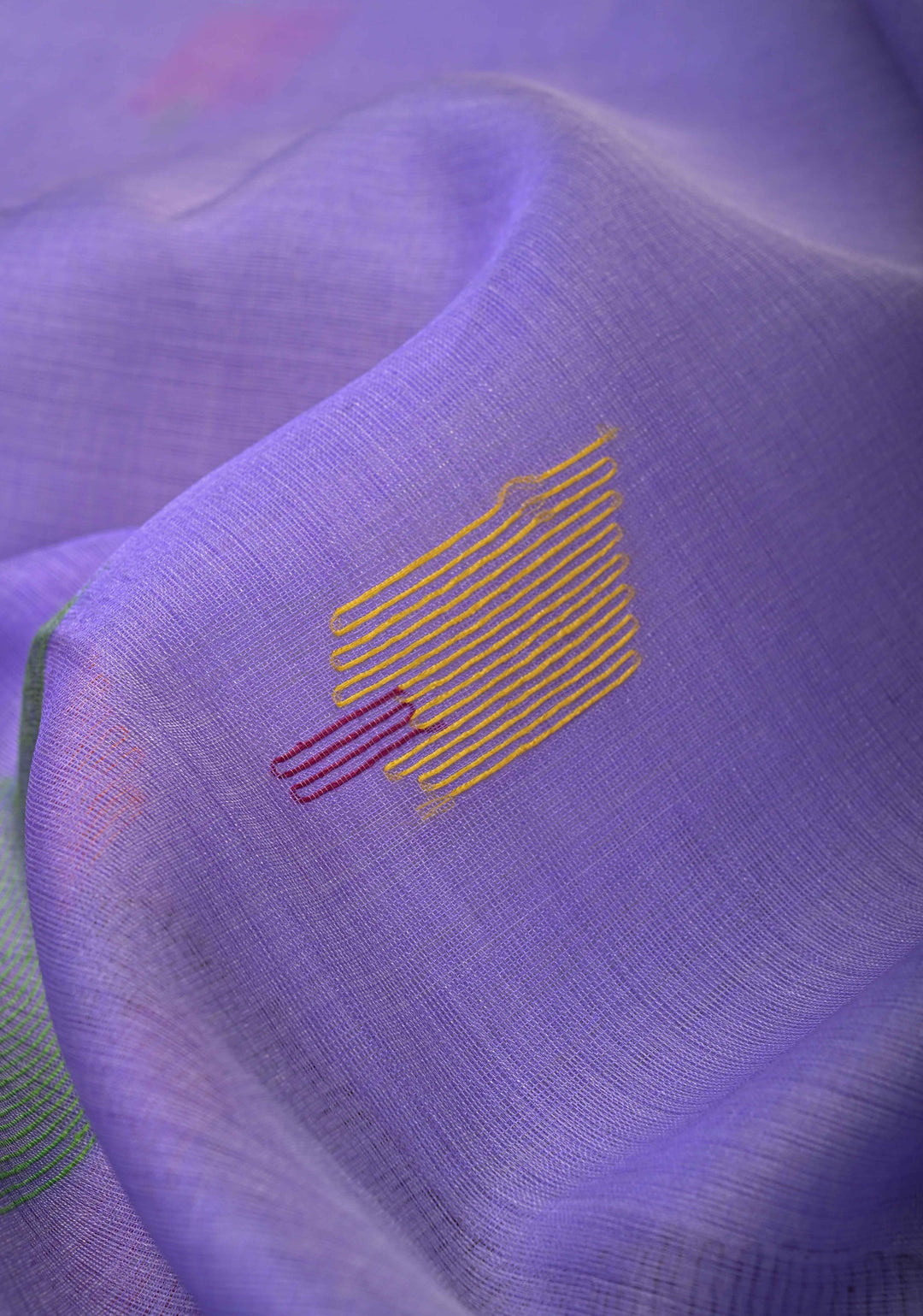Periwinkle Mercerized Cotton Tissue Saree with Hand Jamdani Work and Minimal Tissue Border