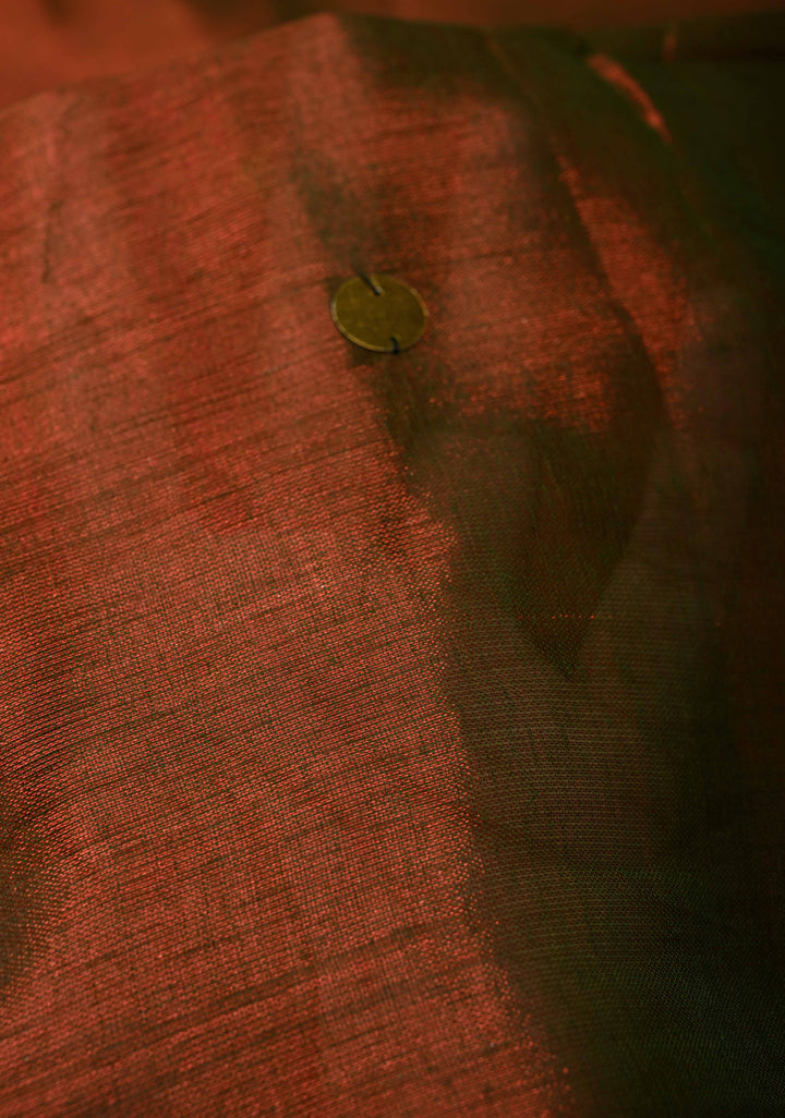 Maroon Green Dual Tone Tissue by Tissue Saree with Tikki Work and Long Tassels , No Blouse Peice