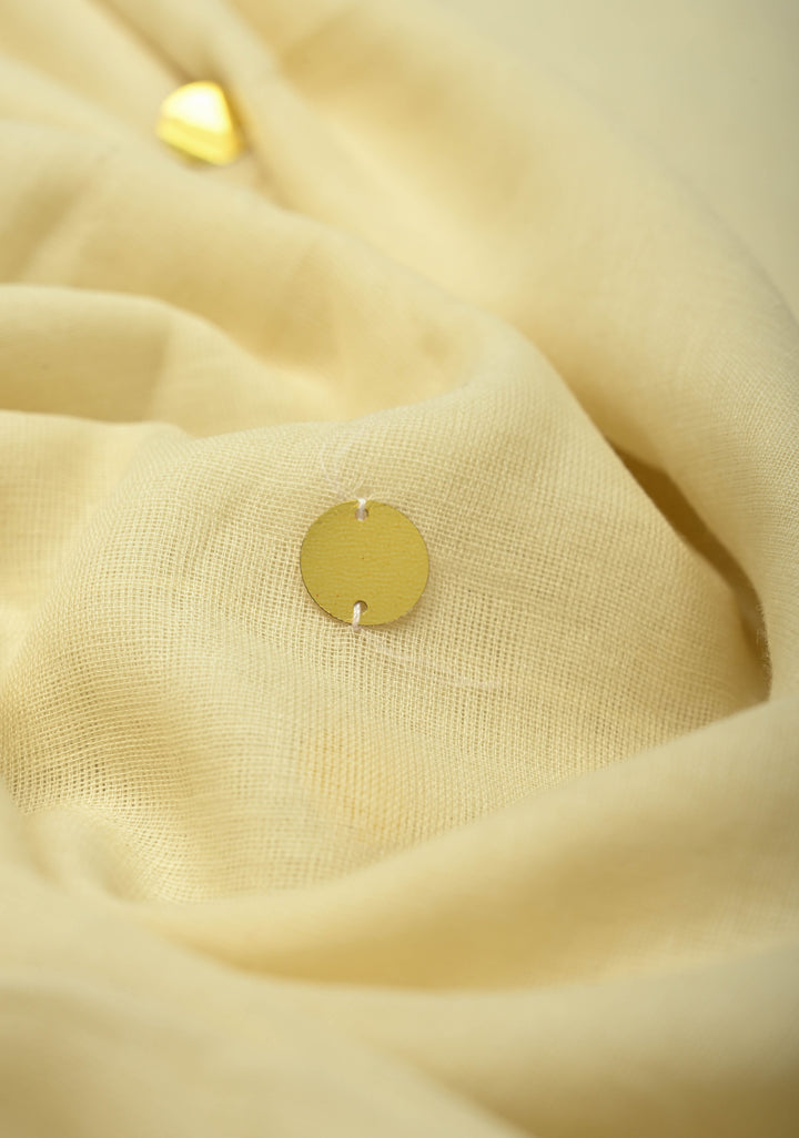 Beige Bengal Cotton saree in With Tikki work and Long Tassels No Blouse Piece