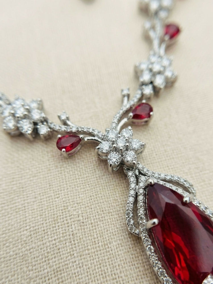 Contemporary Silver Plated American Diamond Necklace Set | SHOBITAM