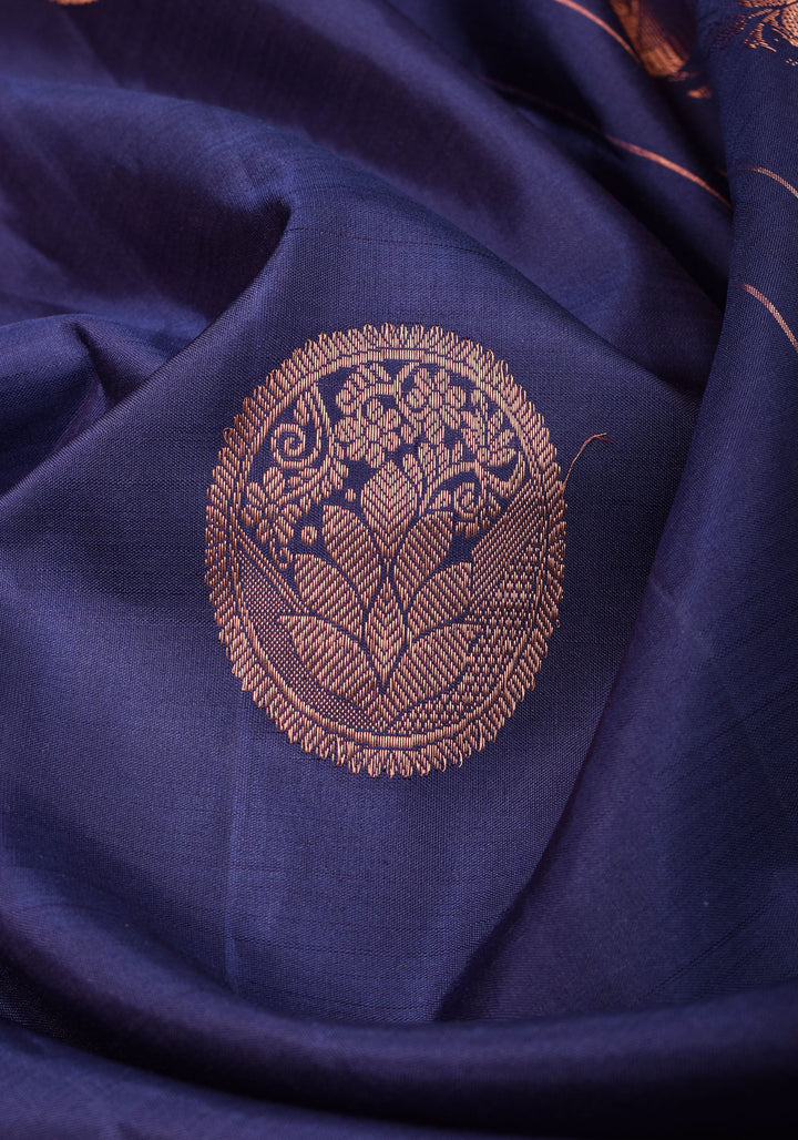 Pre-order Kanjivaram Silk Saree with mandala Motifs in Midnight Blue | SILK MARK CERTIFIED