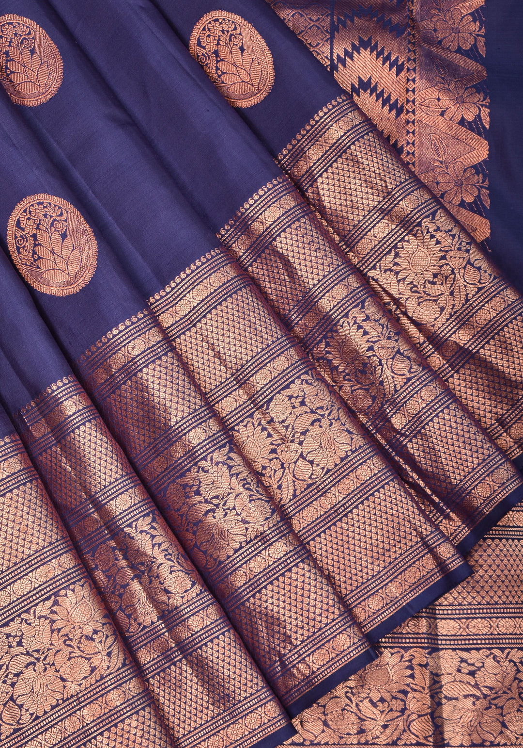 Pre-order Kanjivaram Silk Saree with mandala Motifs in Midnight Blue | SILK MARK CERTIFIED