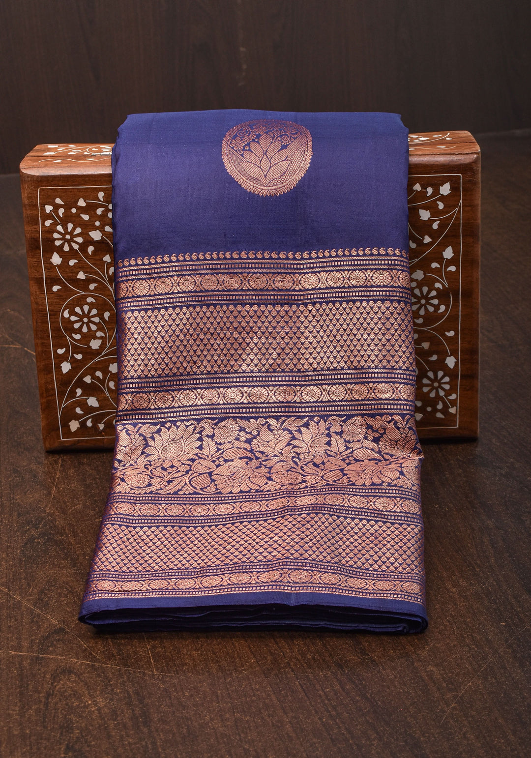 Pre-order Kanjivaram Silk Saree with mandala Motifs in Midnight Blue | SILK MARK CERTIFIED