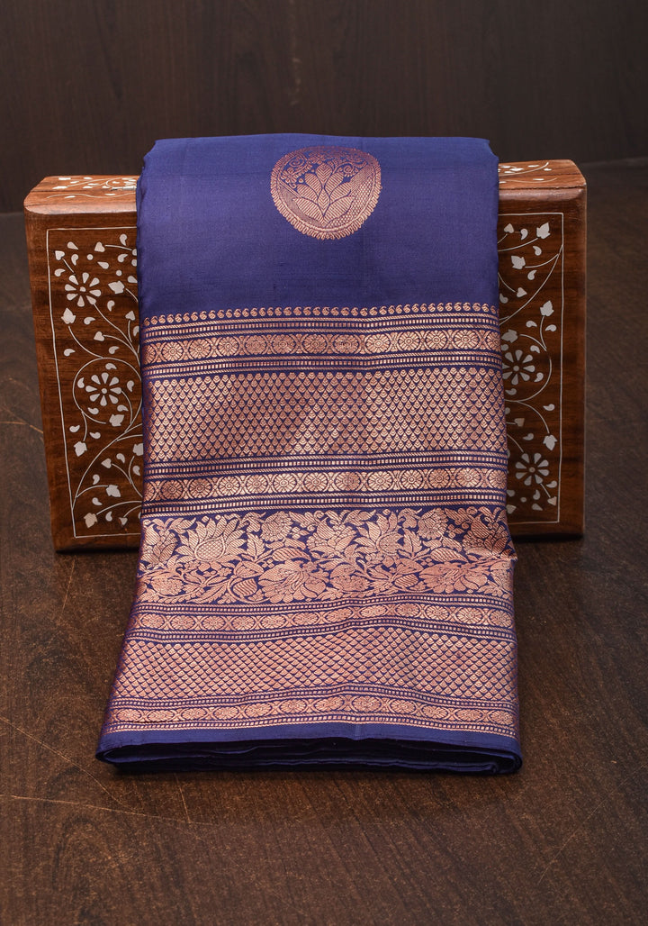 Pre-order Kanjivaram Silk Saree with mandala Motifs in Midnight Blue | SILK MARK CERTIFIED