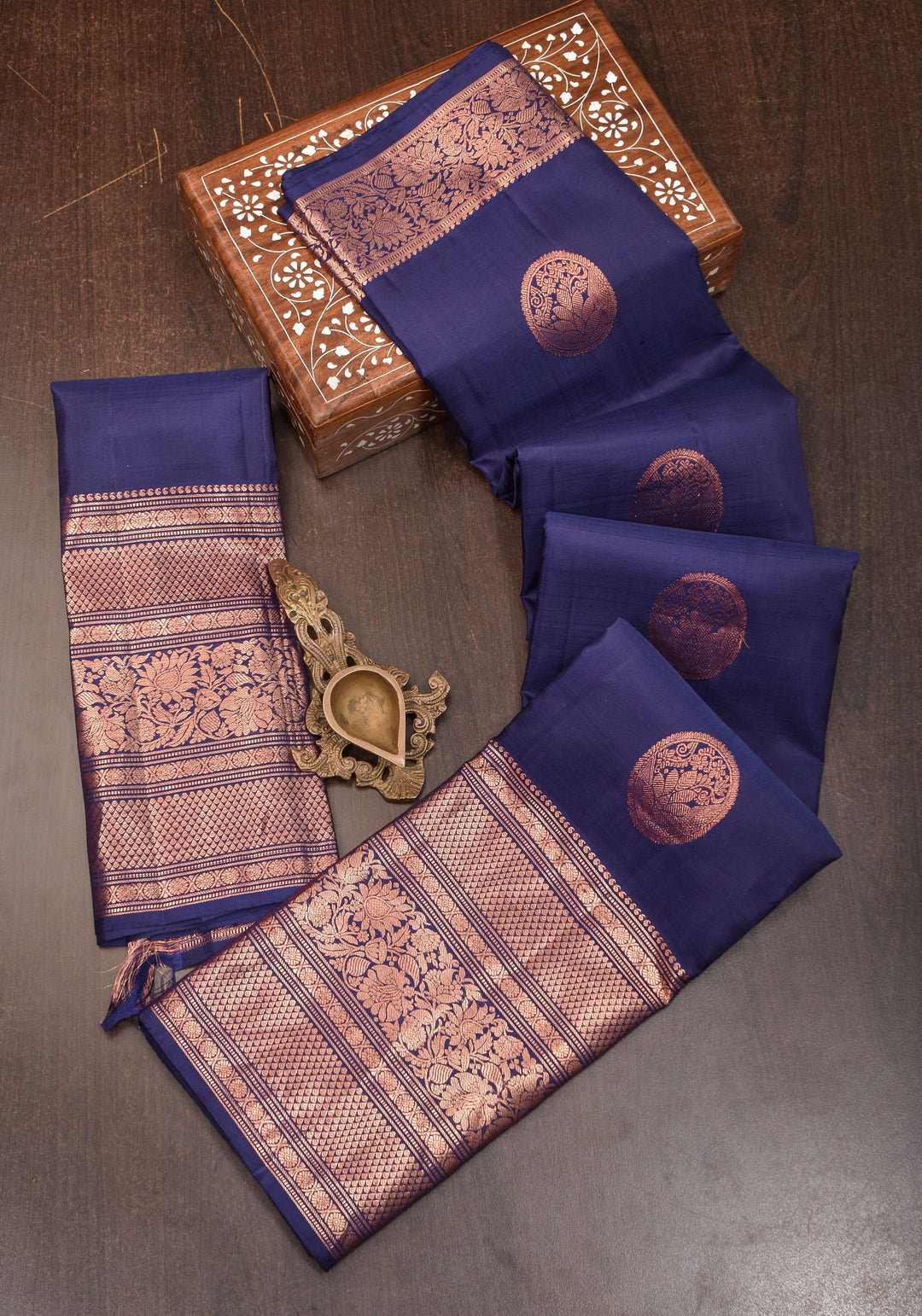 Pre-order Kanjivaram Silk Saree with mandala Motifs in Midnight Blue | SILK MARK CERTIFIED