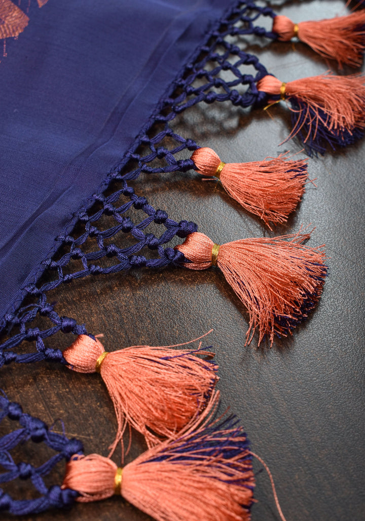 Pre-order Kanjivaram Silk Saree with mandala Motifs in Midnight Blue | SILK MARK CERTIFIED