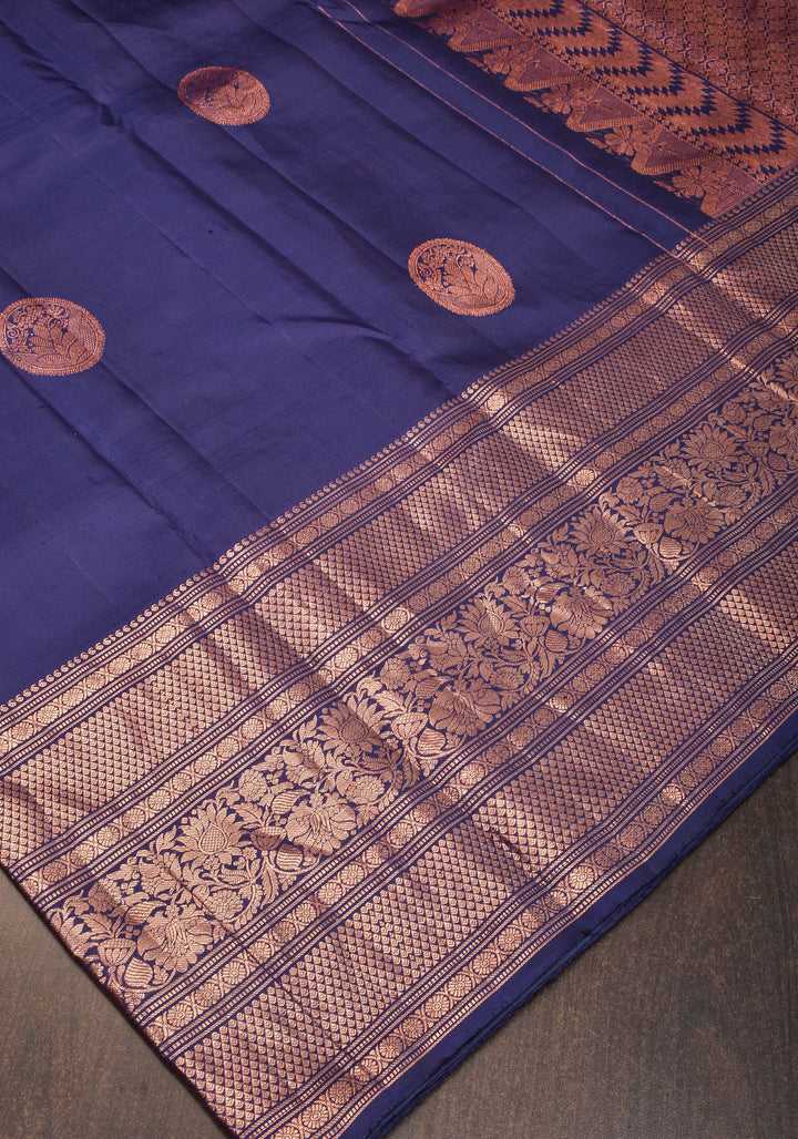 Pre-order Kanjivaram Silk Saree with mandala Motifs in Midnight Blue | SILK MARK CERTIFIED