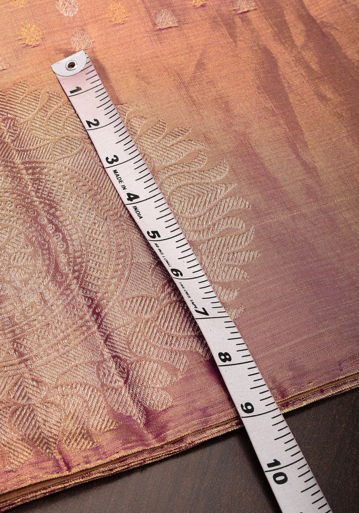 Pastel Pink Gold Tissue Kanjivaram with Sun-mandala motifs and buttas | Silk Mark Certified