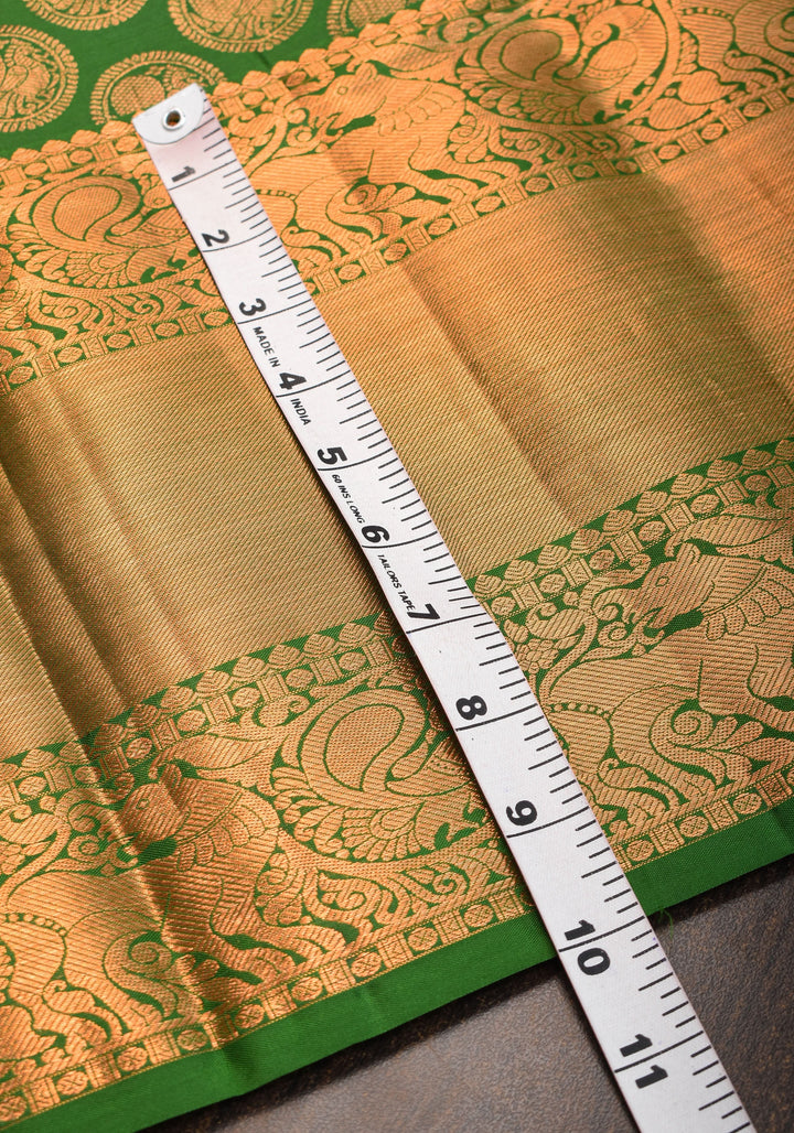 Exquisite Celebrity Grand Brocade Kanjivaram Pure Silk Saree in Leaf Green with Intricate Pallu and Zari  | SILK MARK CERTIFIED