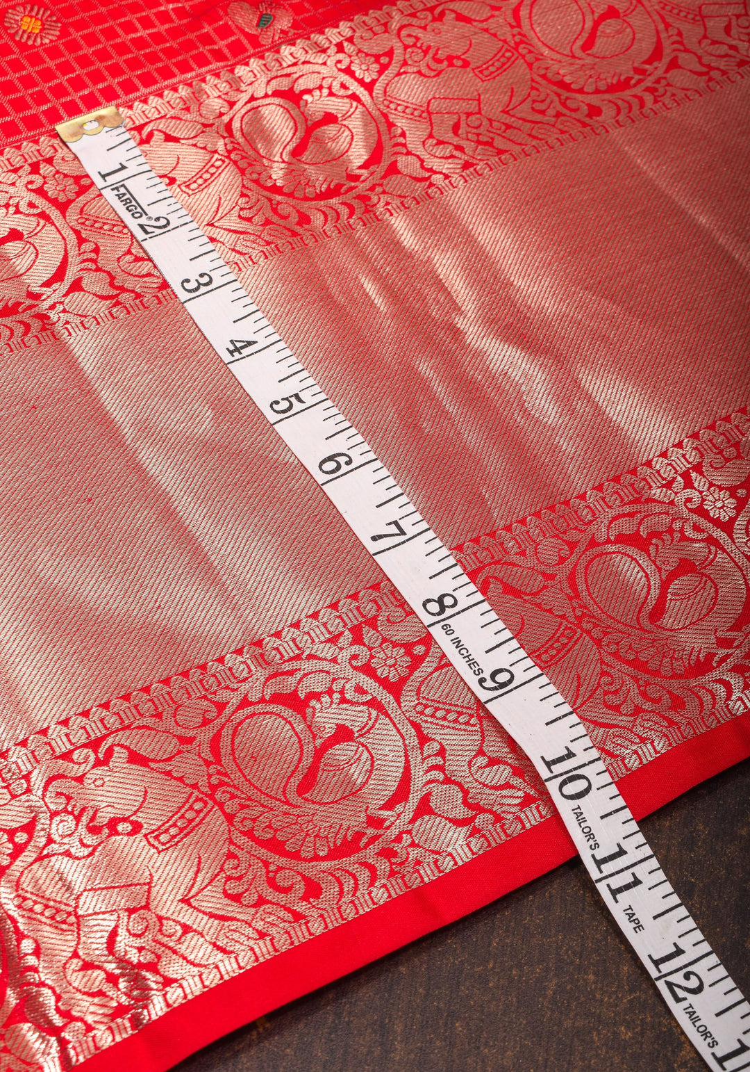 Coral Red Kanjivaram Silk Saree with Zari Checks with Meenakari Motifs  | SILK MARK CERTIFIED