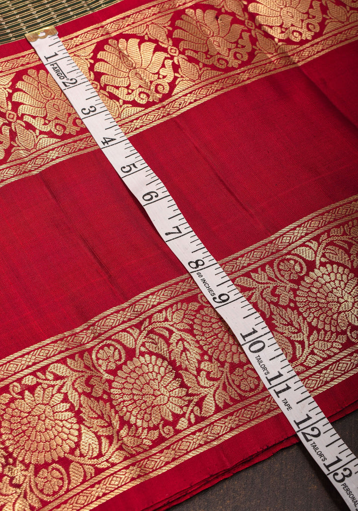 Exquisite Green Kanjivaram Pure Silk Saree with zari checks  and 11” spectacular borders  | SILK MARK CERTIFIED