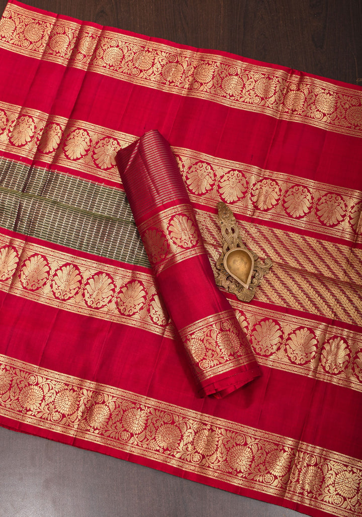 Exquisite Green Kanjivaram Pure Silk Saree with zari checks  and 11” spectacular borders  | SILK MARK CERTIFIED